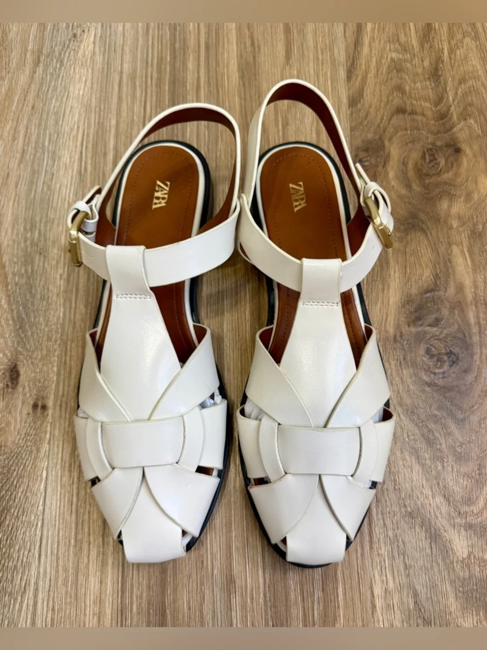 Zara Cream Fisherman Slingback Sandals Buckle Strap Size 42 - Picture 3 of 6